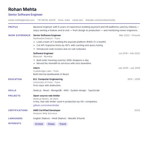 Compact resume template