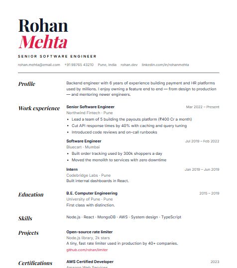 Magazine resume template