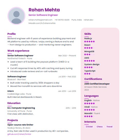 Pastel resume template
